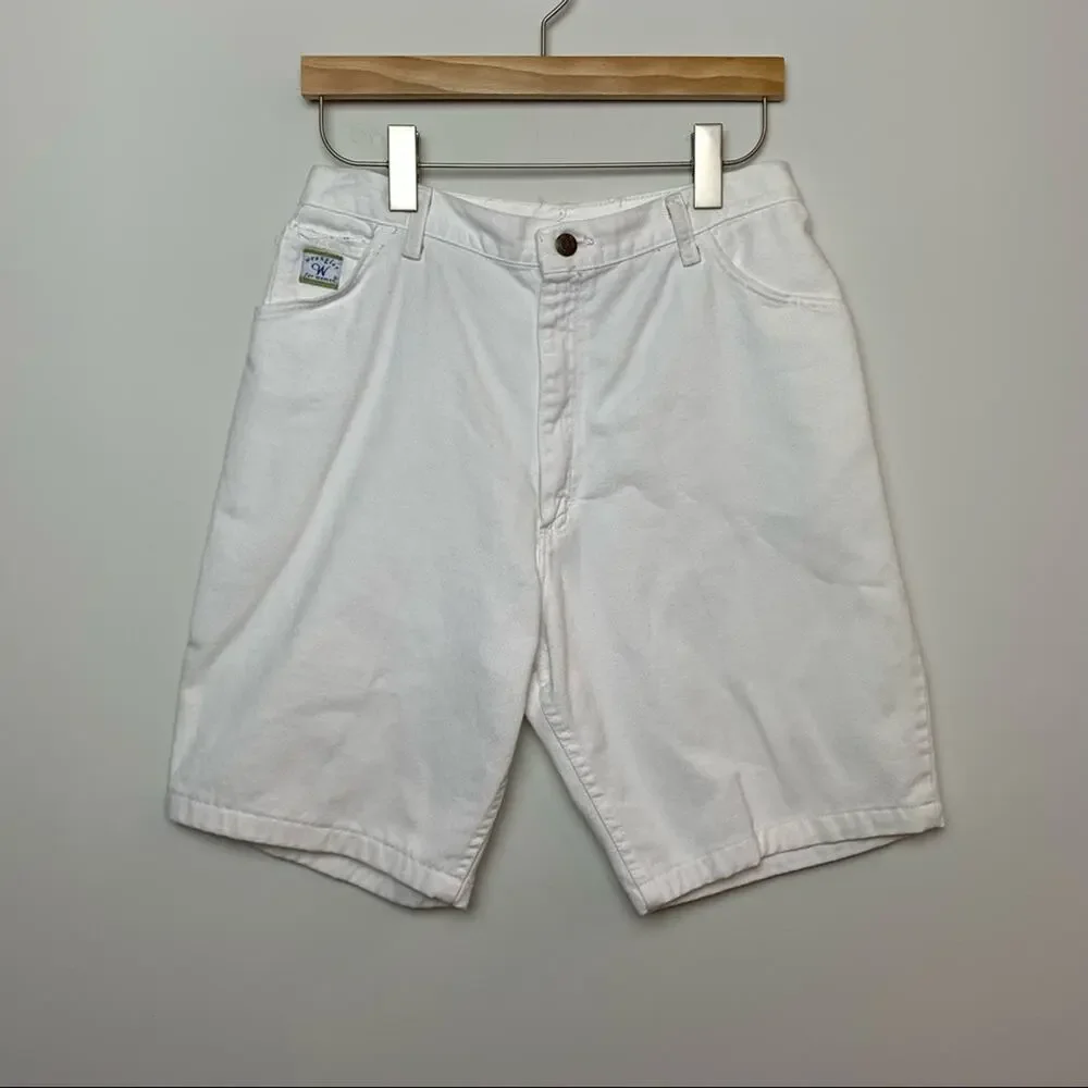 Vintage 90s Wrangler High Rise White Jean Shorts 29 High Waisted Mom Long Length